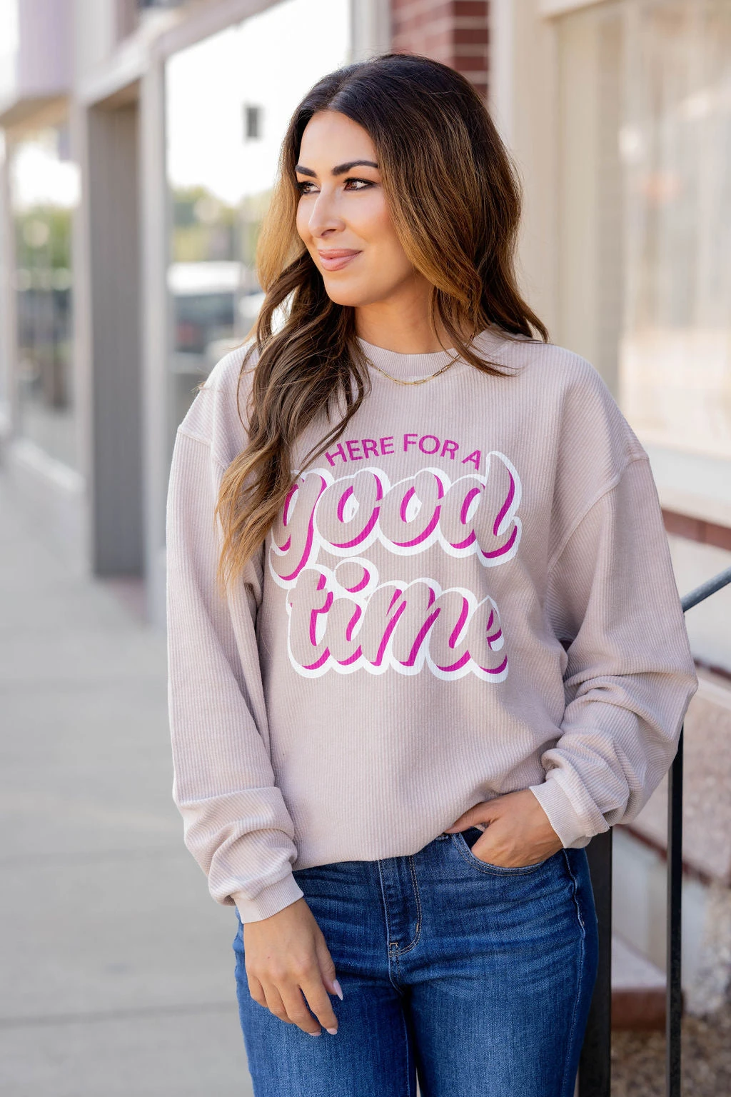 Here For A Good Time Ribbed Graphic Crewneck 3 Here For A Good Time Ribbed Graphic Crewneck - Image 3