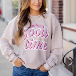 Here For A Good Time Ribbed Graphic Crewneck