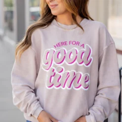 Here For A Good Time Ribbed Graphic Crewneck 13 Here For A Good Time Ribbed Graphic Crewneck -Women's Clothing Store untitled 6488