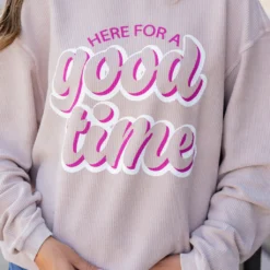 Here For A Good Time Ribbed Graphic Crewneck 12 Here For A Good Time Ribbed Graphic Crewneck -Women's Clothing Store untitled 6489