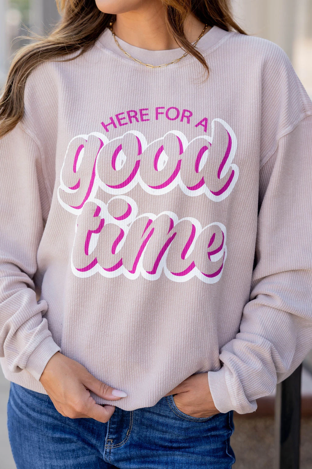 Here For A Good Time Ribbed Graphic Crewneck 6 Here For A Good Time Ribbed Graphic Crewneck - Image 6