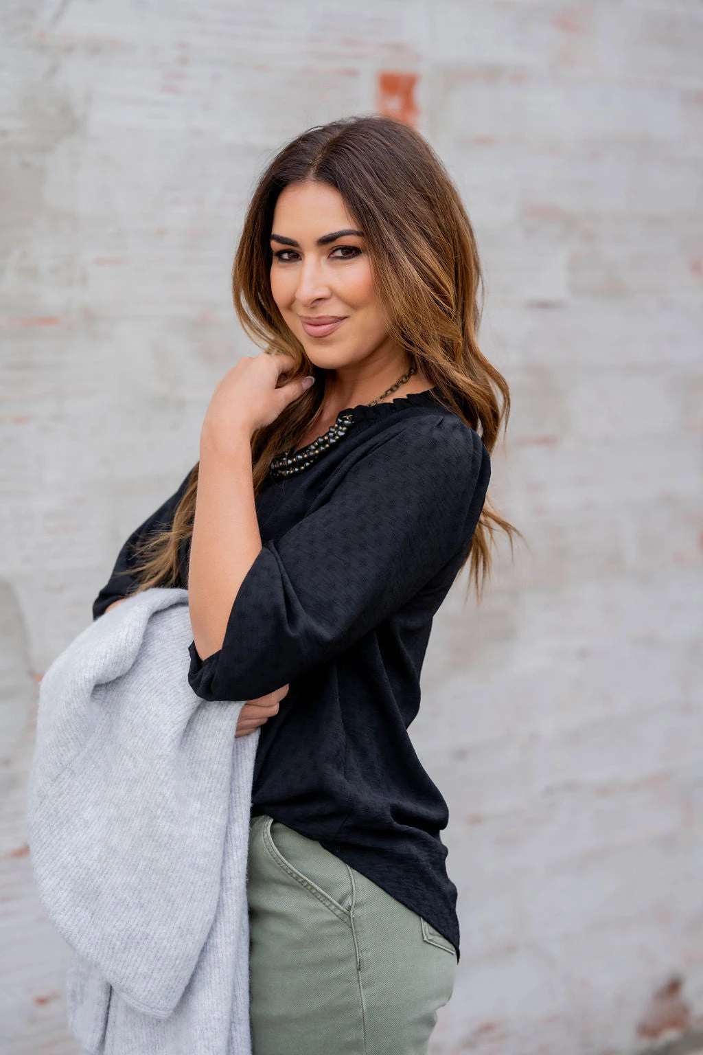 Stitched Dots 3/4 Sleeve V Blouse 11 Stitched Dots 3/4 Sleeve V Blouse - Image 11