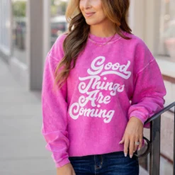 Retro Good Things Are Coming Ribbed Graphic Crewneck