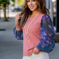 Sheer Bloom Sleeve Ribbed Tee -Women's Clothing Store untitled 6544 966d5b7d 6f05 43f9 8106 5761c8b14958