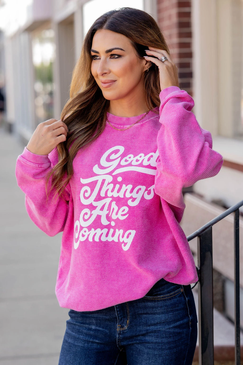 Retro Good Things Are Coming Ribbed Graphic Crewneck 2 Retro Good Things Are Coming Ribbed Graphic Crewneck - Image 2
