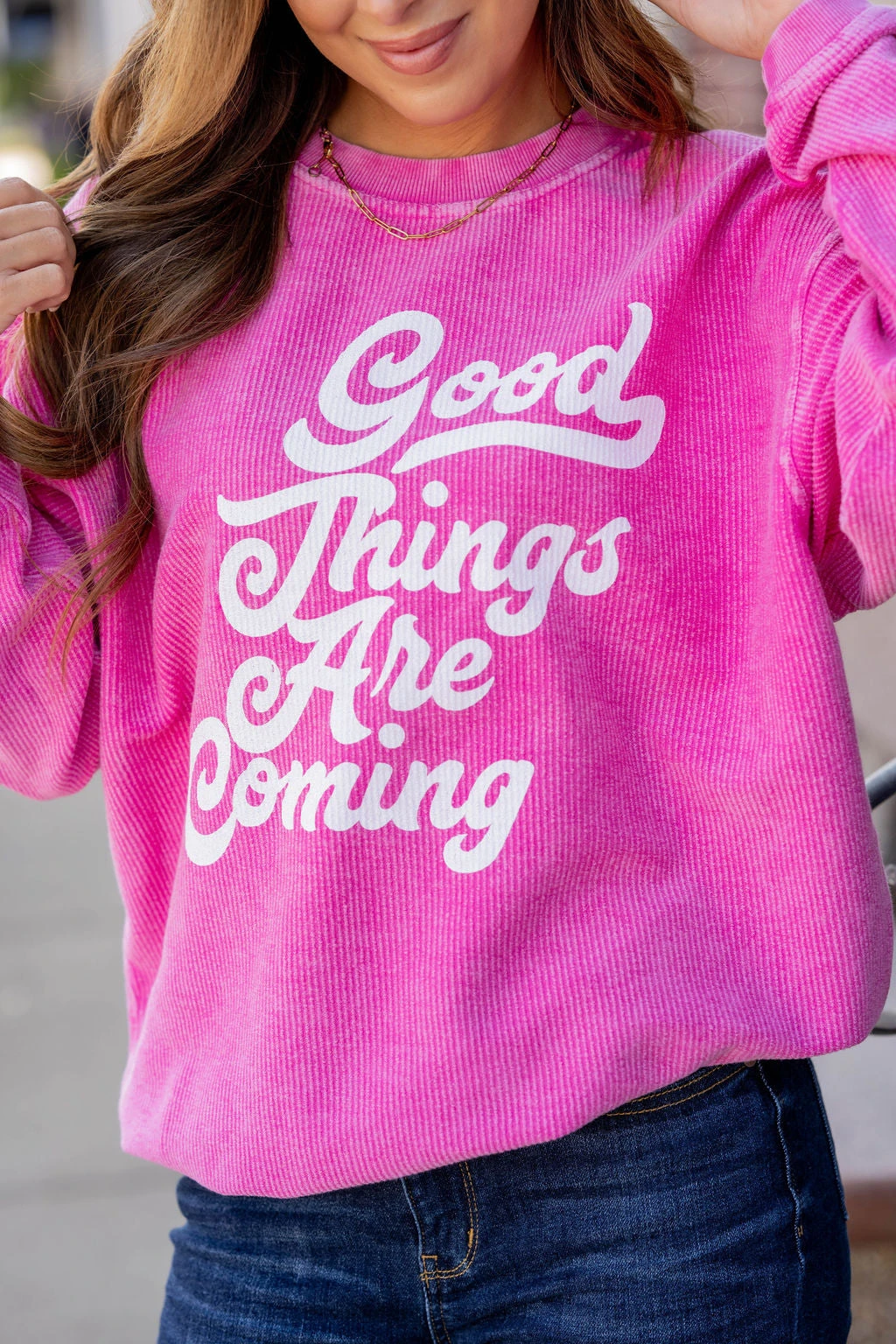 Retro Good Things Are Coming Ribbed Graphic Crewneck 5 Retro Good Things Are Coming Ribbed Graphic Crewneck - Image 5