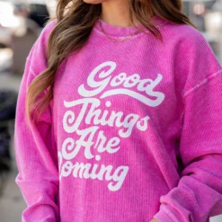 Retro Good Things Are Coming Ribbed Graphic Crewneck 11 Retro Good Things Are Coming Ribbed Graphic Crewneck -Women's Clothing Store untitled 6557