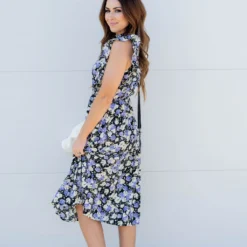 Speckled Floral Ruffle Midi Dress -Women's Clothing Store untitled 6562