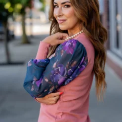 Sheer Bloom Sleeve Ribbed Tee -Women's Clothing Store untitled 6568 34019586 b77a 4b40 9c01 fd6022a7d538