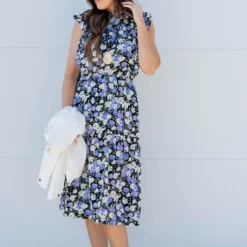 Speckled Floral Ruffle Midi Dress -Women's Clothing Store untitled 6572