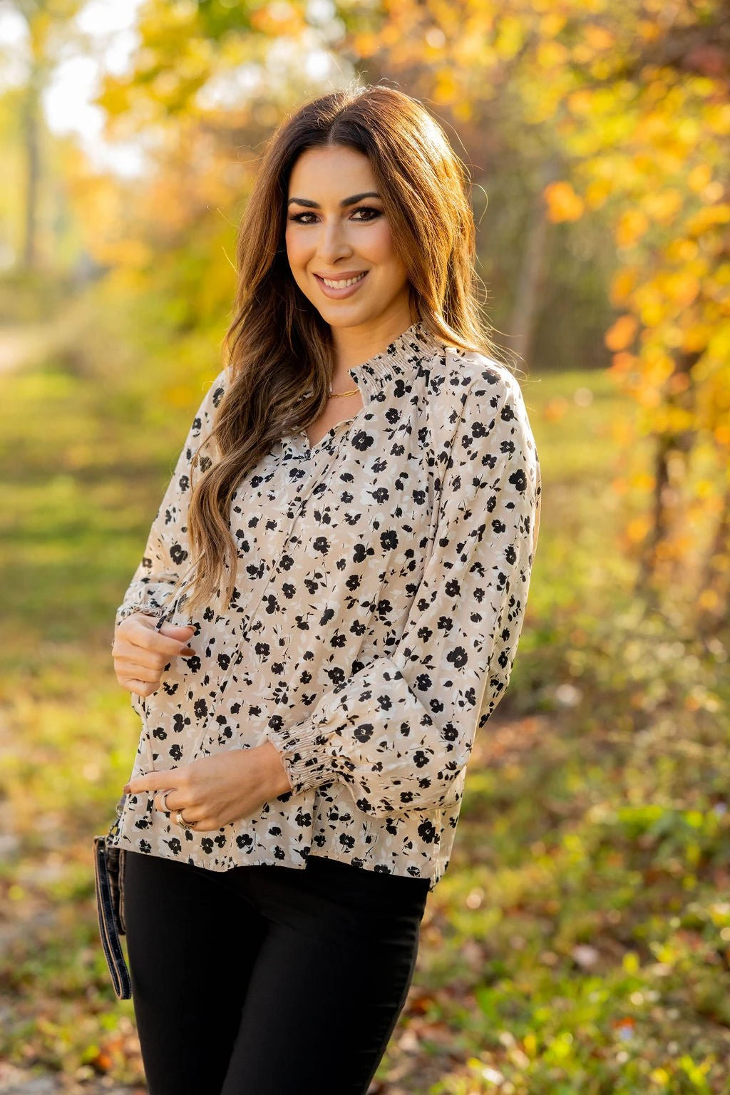 Floral Cinched Trim Tie Blouse 4 Floral Cinched Trim Tie Blouse - Image 4