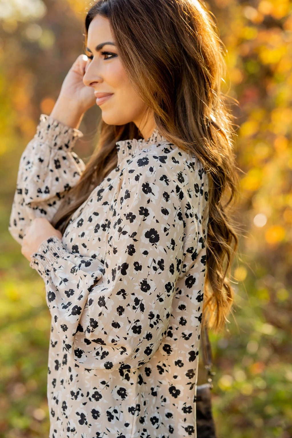 Floral Cinched Trim Tie Blouse 5 Floral Cinched Trim Tie Blouse - Image 5