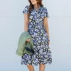 Speckled Floral Cap Sleeve Midi Dress