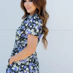 Speckled Floral Cap Sleeve Midi Dress -Women's Clothing Store untitled 6650