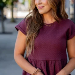 Subtle Checkered Peplum Tee -Women's Clothing Store untitled 6713