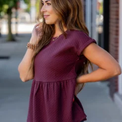Subtle Checkered Peplum Tee -Women's Clothing Store untitled 6717