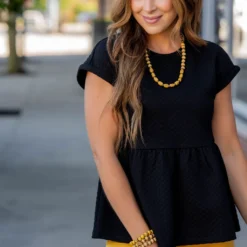 Subtle Checkered Peplum Tee -Women's Clothing Store untitled 6751 e4f978d2 1d9e 4932 bca3 aa8a943122d9