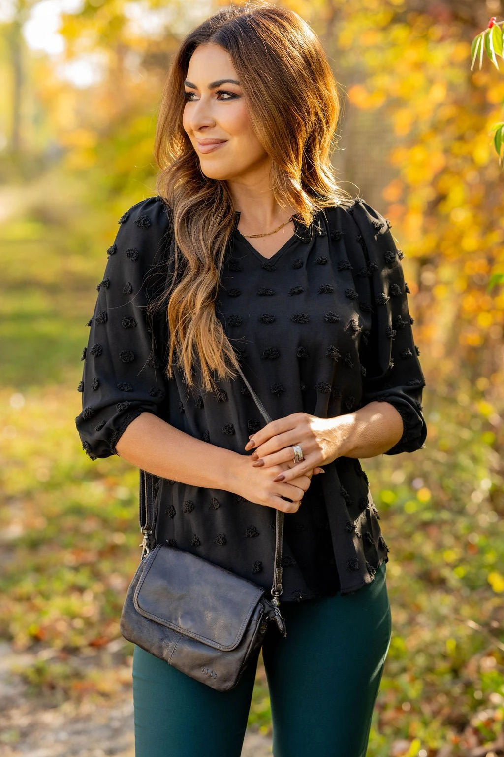 Textured Dot 3/4 Sleeve V Blouse 7 Textured Dot 3/4 Sleeve V Blouse - Image 7