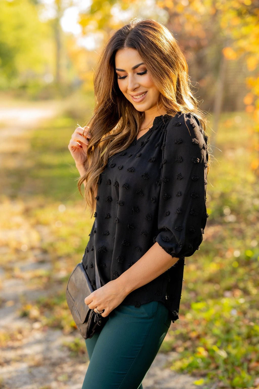 Textured Dot 3/4 Sleeve V Blouse 11 Textured Dot 3/4 Sleeve V Blouse - Image 11