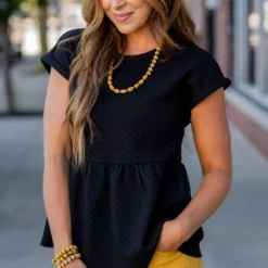 Subtle Checkered Peplum Tee -Women's Clothing Store untitled 6765