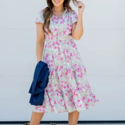 Aster Cap Sleeve Tiered Midi Dress