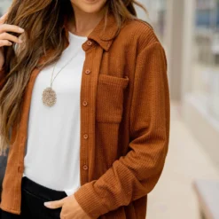 Braided Single Pocket Shacket -Women's Clothing Store untitled 6786 531004