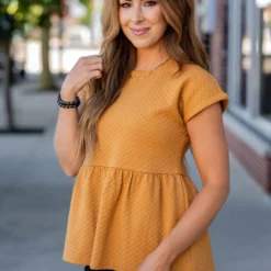 Subtle Checkered Peplum Tee -Women's Clothing Store untitled 6807