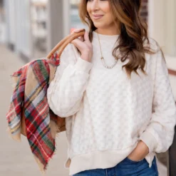 Checkered Side Slit Sweatshirt -Women's Clothing Store untitled 6817 1fbb3254 0371 4c1a 9901 1a4d431eaffa