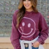 Vintage Smiley Face Ribbed Graphic Crewneck