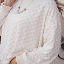 Checkered Side Slit Sweatshirt -Women's Clothing Store untitled 6822