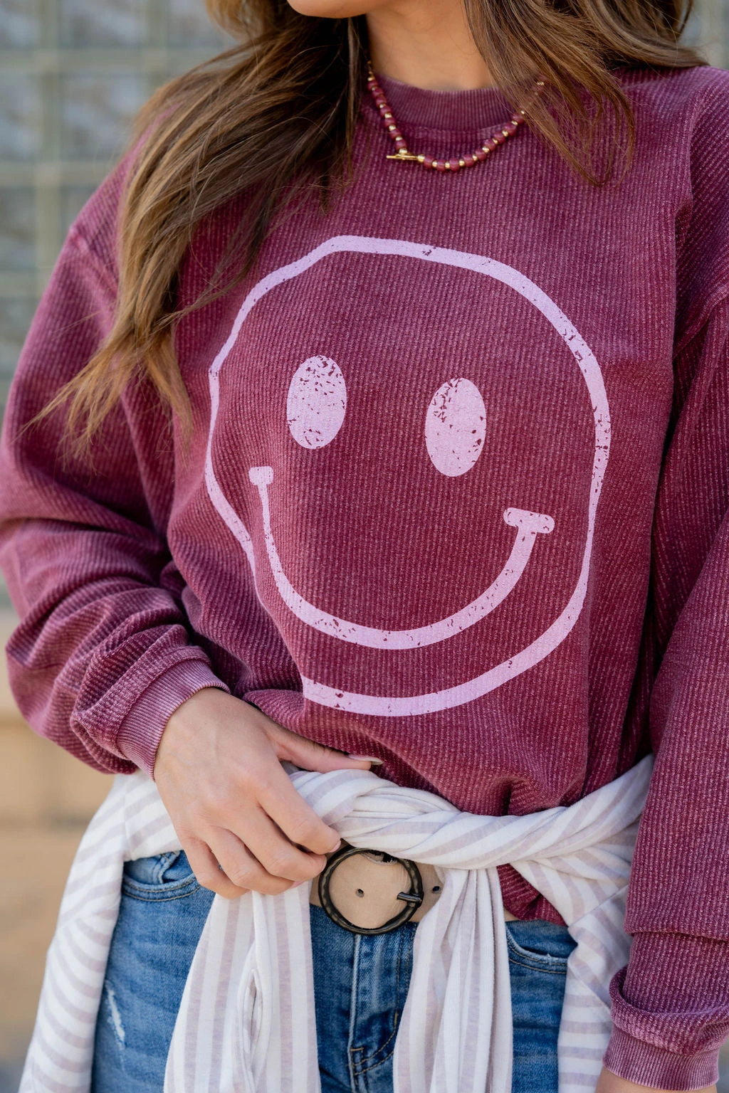 Vintage Smiley Face Ribbed Graphic Crewneck 4 Vintage Smiley Face Ribbed Graphic Crewneck - Image 4