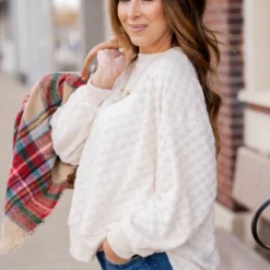 Checkered Side Slit Sweatshirt -Women's Clothing Store untitled 6831 12c32923 1720 49b7 809e 10c4d2bbcdb9