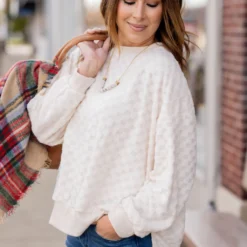 Checkered Side Slit Sweatshirt -Women's Clothing Store untitled 6833