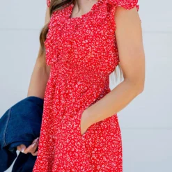 Speckle Ruffle Accented Dress 39 Speckle Ruffle Accented Dress -Women's Clothing Store untitled 6838