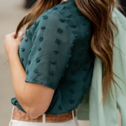 Textured Dot Sheer Sleeve Blouse -Women's Clothing Store untitled 6849