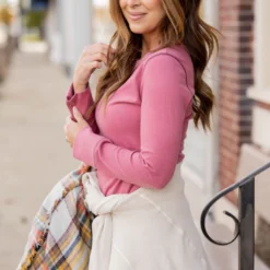 Colored Seam Long Sleeve Tee -Women's Clothing Store untitled 6883