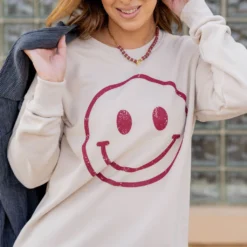 Vintage Smiley Face Graphic Crewneck -Women's Clothing Store untitled 6904