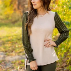 Dotted Lines Sleeve Tee -Women's Clothing Store untitled 6909 378396