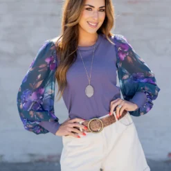 Sheer Bloom Sleeve Ribbed Tee -Women's Clothing Store untitled 6917 9de915e9 fc59 4033 8d75 2095558ec3fc