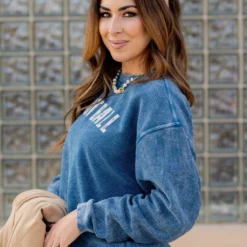 Football Ribbed Graphic Crewneck -Women's Clothing Store untitled 6937