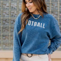 Football Ribbed Graphic Crewneck -Women's Clothing Store untitled 6942