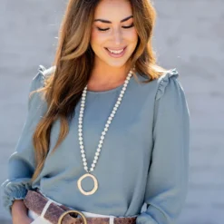 Cinched Trim Long Sleeve Blouse
