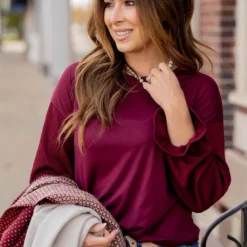 Braided Statement Sleeve Solid Body Blouse -Women's Clothing Store untitled 6974