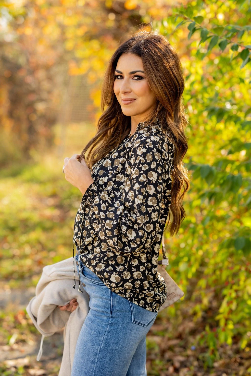 Floral Cinched Trim Tie Blouse 12 Floral Cinched Trim Tie Blouse - Image 12