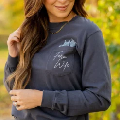 Farm Wife Long Sleeve Pocket Graphic Tee -Women's Clothing Store untitled 7014 512118