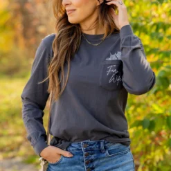 Farm Wife Long Sleeve Pocket Graphic Tee -Women's Clothing Store untitled 7018 243224