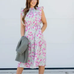 Aster Ruffle Trim Tiered Midi Dress