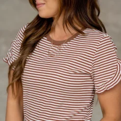 Striped Ruffle Trim Tee -Women's Clothing Store untitled 7061 2b2d6485 2aaf 4194 9e92 4a2b18d21768