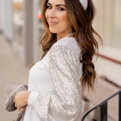 Sequin Sleeve Solid Body Blouse -Women's Clothing Store untitled 7061 ed7a041c ebf9 48c0 8d47 e9a8099d7618