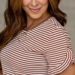 Striped Ruffle Trim Tee -Women's Clothing Store untitled 7068